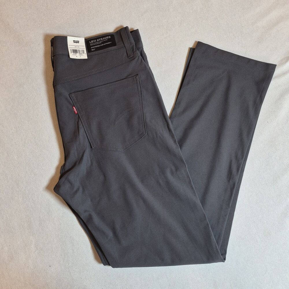 Levi's 511 Slim Tech Pants Mens 34x32 Gray High Stretch UPF 50 Quick Dry Cooling